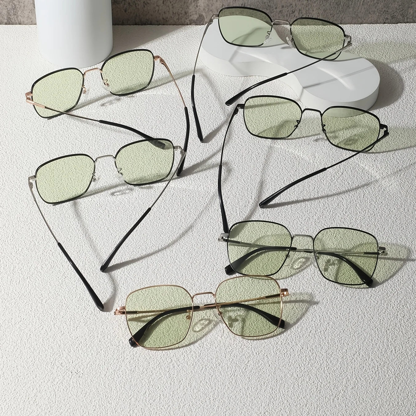 

Набор из 6 женских солнцезащитных очков, металлическая оправа, темно-зеленые линзы, стильный квадратный дизайн, ретро и изысканный стиль, универсальный и элегантный.