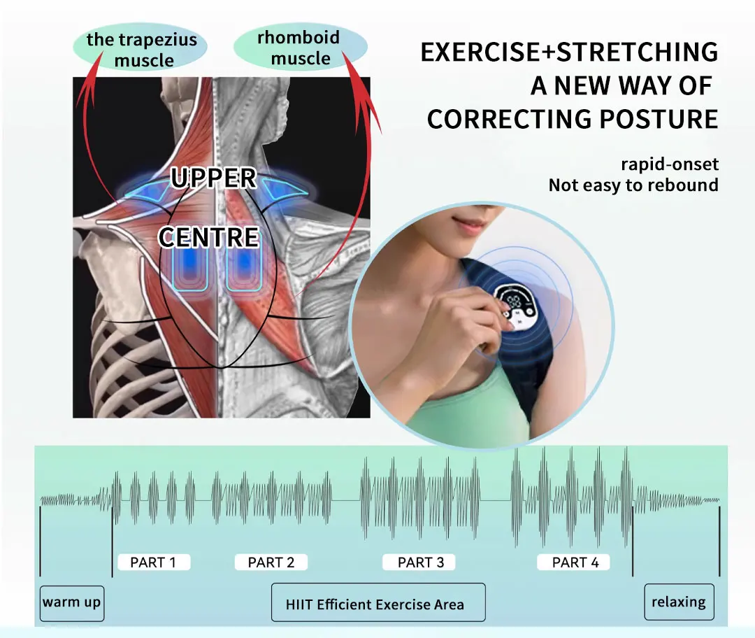 جهاز وضعية مكركرنت لتدليك الظهر جنبًا إلى جنب مع تحفيز العضلات EMS لتخفيف الظهر وتحسين وضعية دعم قطني