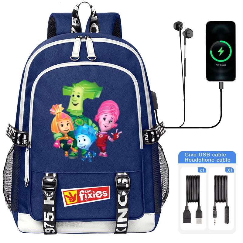 Cartoon The Fixies School Bags Boy Girl Student Shoulder Backpack For Teenager USB Charging Laptop Backpack Mochila Travel Bag