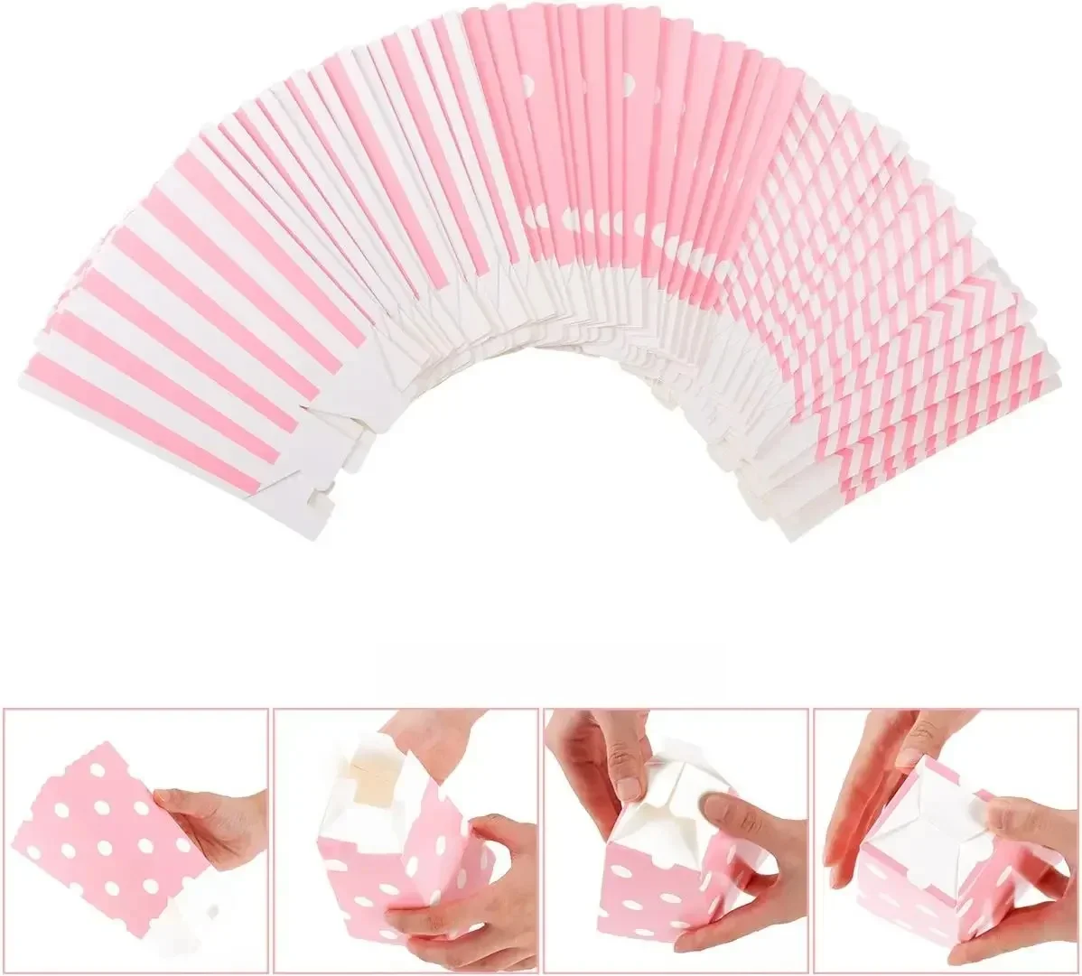 6/12/18 pièces de boîte à pop-corn en papier rayé ondulé à pois roses, boîte-cadeau de bonbons pop-corn, mariage, décoration de fête d'anniversaire