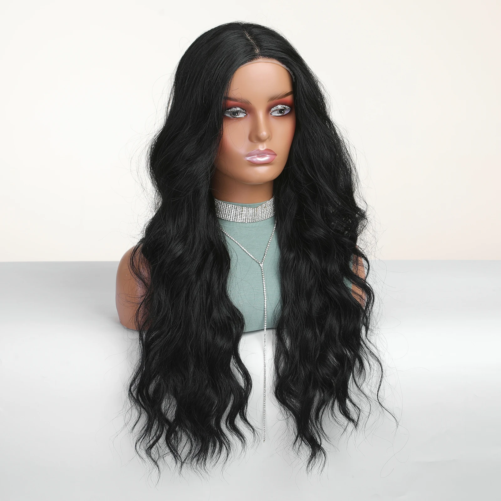 CharmSource Lace Front Wigs Black Synthetic Long Wavy Curly Wigs with Strap for Women Cosplay High Density Hair Wig