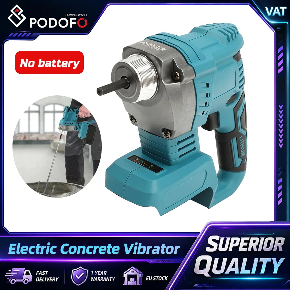 Vibratore per calcestruzzo elettrico a batteria Podofo 800W, 3200 RPM, alta potenza, portatile, a forma di matita, compatibile con batterie Makita, pe