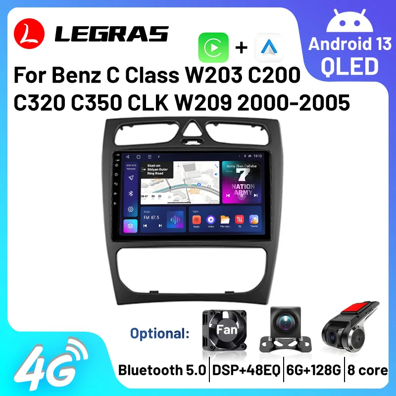 

Car Radio Android 13 Multimedia Player GPS Navigation Carplay Autoradio For Benz C Class W203 C200 C320 C350 CLK W209 2000-2005