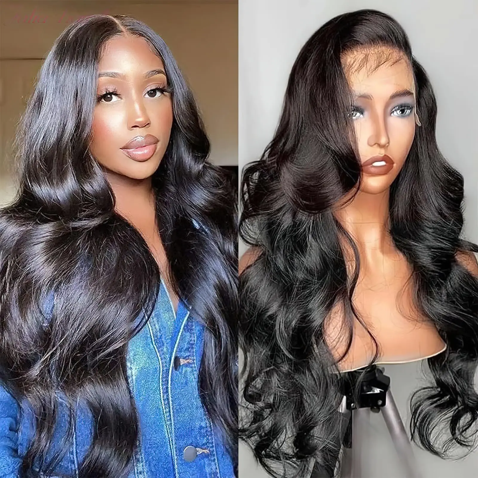 

28Inch Body Wave Wig HD Lace Front Wigs Human Hair Pre Plucked 13x6 Lace Frontal Wigs 180% Density Natural Black Color for Women