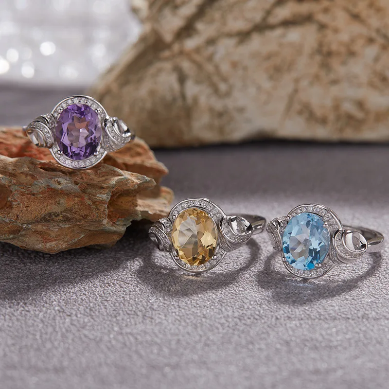 بوتيك مجوهرات فتاة الجمشت الطبيعي الأصفر كريستال توباز خاتم 925 الفضة النقية مطلي البلاتين هدية عيد الميلاد لصديقة