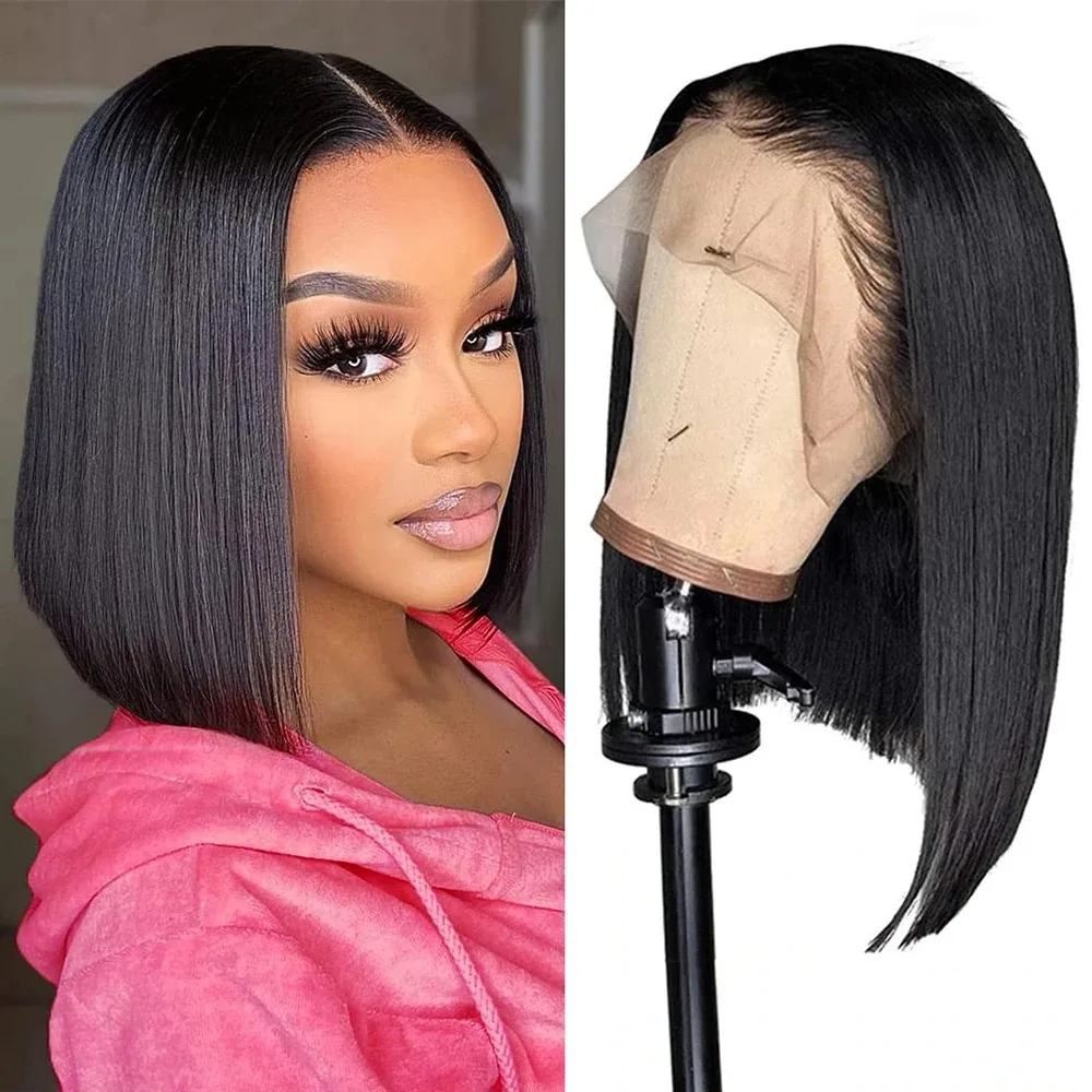 Bob Lace Front Wig Human Hair Straight 200% Full Density 13x4 Hd Transparent Lace Frontal Wigs Bob Hair Lace Front Wig For Women