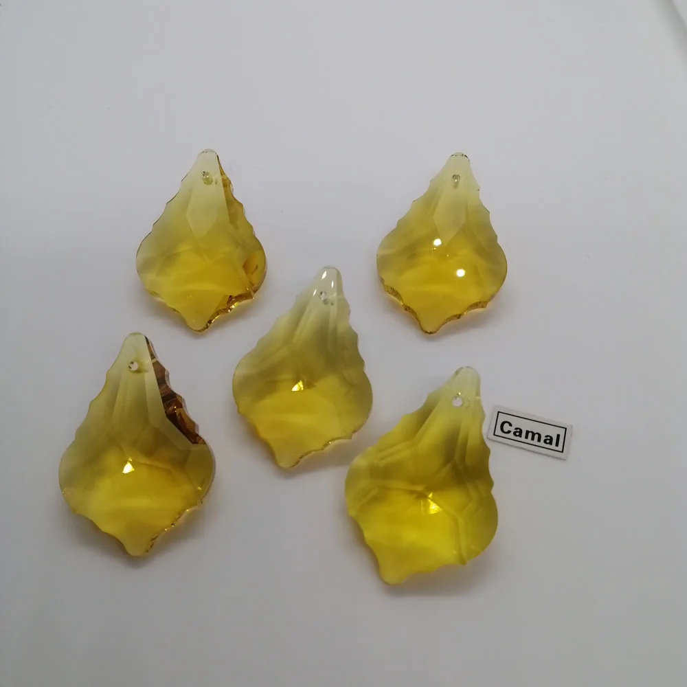 Camal 5PCS 38mm Gold Yellow K9 Maple Leaf Crystal Glass Prisms Pendant Drop SunCatcher Lamp Lighting Chandelier Parts Hanging