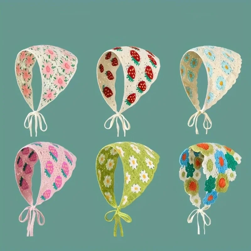 Bandeau écharpe Triangle tricoté élégant pour femmes, mode fille fraise, motif polyvalent, accessoire pour cheveux