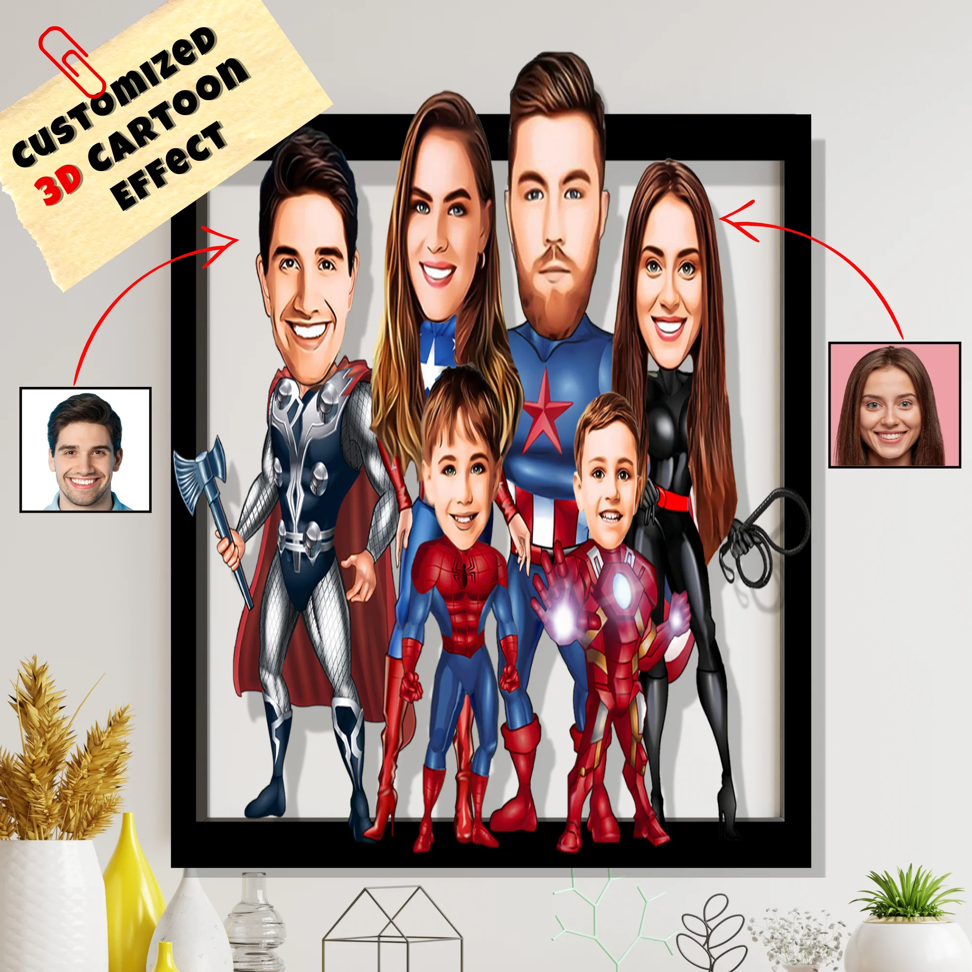 Custom Portrait From Cartoon Effect Photo 3D Personalized Printed Wooden Customized Cartoon Drawing Friend Family Gift