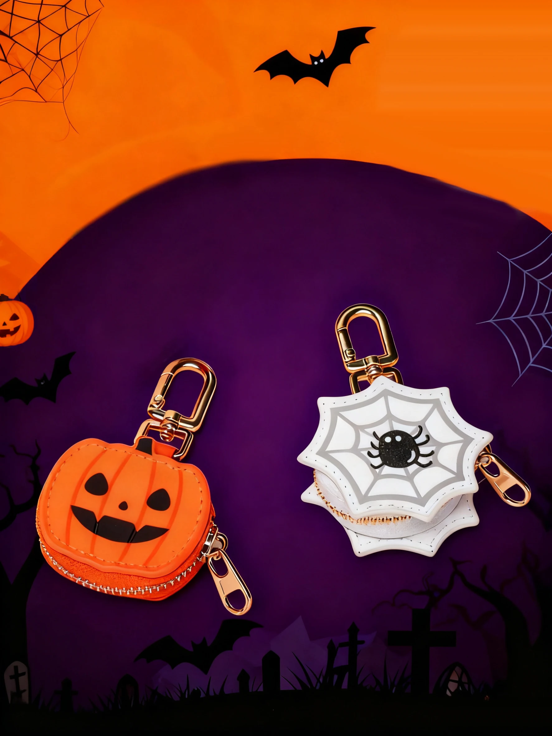 Porte-monnaie Halloween ​ ​   Porte-clés 2025 nouvelle pochette d'argent porte-clés mignon Mini pochette portefeuille petit portefeuille citrouille ​ ​   Cadeaux d'Halloween