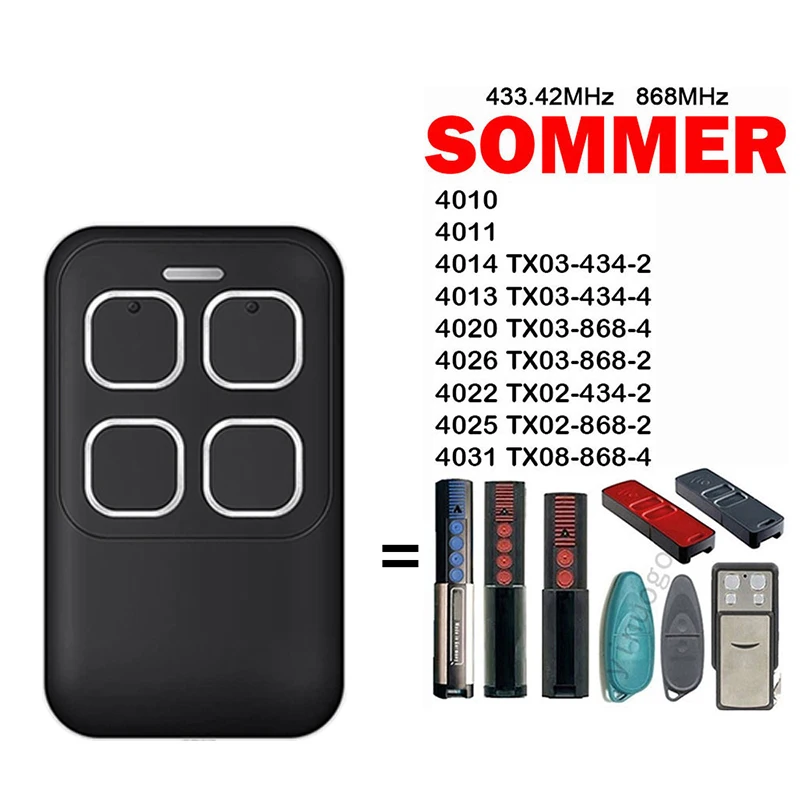 

Для SOMMER 4010 4011 4013 4014 4020 4026 4022 4025 4031 Пульт дистанционного управления гаражными воротами 433,42 МГц Пульт дистанционного управления открывателем ворот 868 МГц