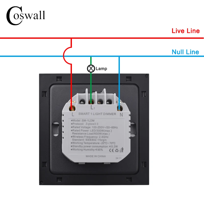 COSWALL Infinite Knob Dimmer Regulator Zigbee 3.0 PC Panel Wall Light Switch 150~300W AC 110-240V Digital LCD