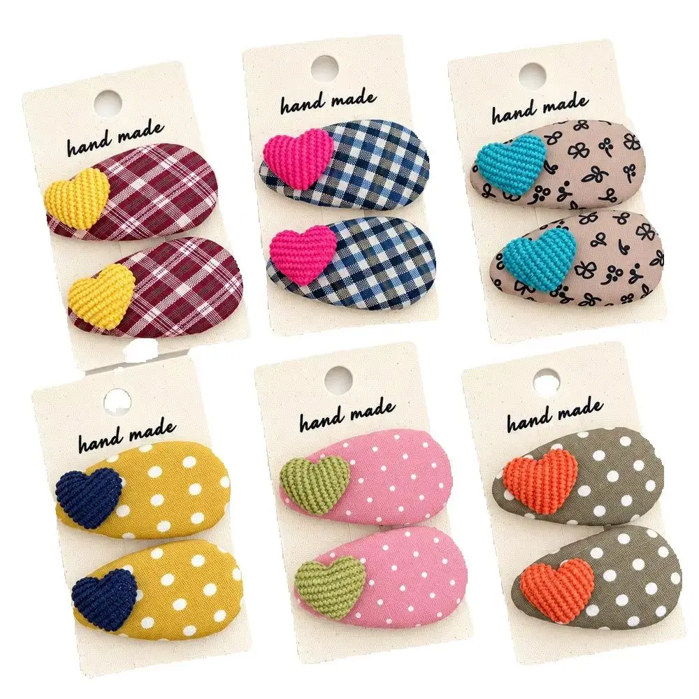 2Pcs Dog Hair Clips Knitted Heart Fabric Barrettes Cute Plaid Polka Dot Floral Pet Hair Accessories for Small Long Haired Dogs