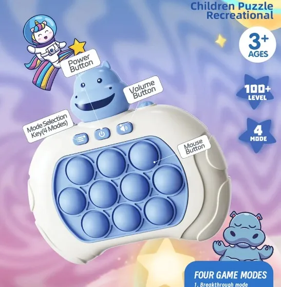 Pop It-Anti-Stress Ansiedade e Estresse Brinquedos Sensoriais para Meninas, Jogo de Push Rápido, Hipopotamo Azul
