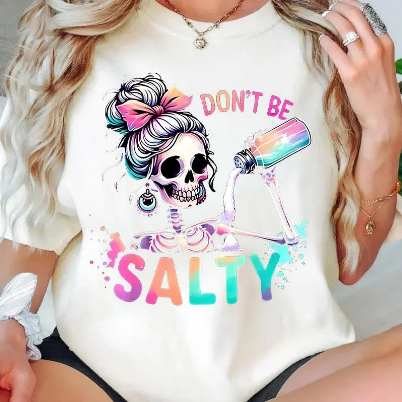 تي شيرت Don't Be Skeleton Graphic تي شيرت كبير الحجم بأكمام قصيرة ورقبة مستديرة ملابس الشارع الشهير كاجوال للجنسين Y2K Harajuku جمالي #2