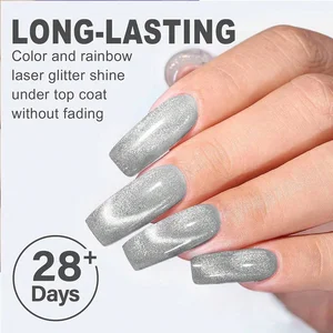 6PCキラキラ猫磁気ネイルジェルポリッシュセットキャットアイホログラフィック反射セミパーマネントUVジェルは、スパークリングネイルアートから浸します 6ベストセールスネイルスタンピングポリッシュ-5