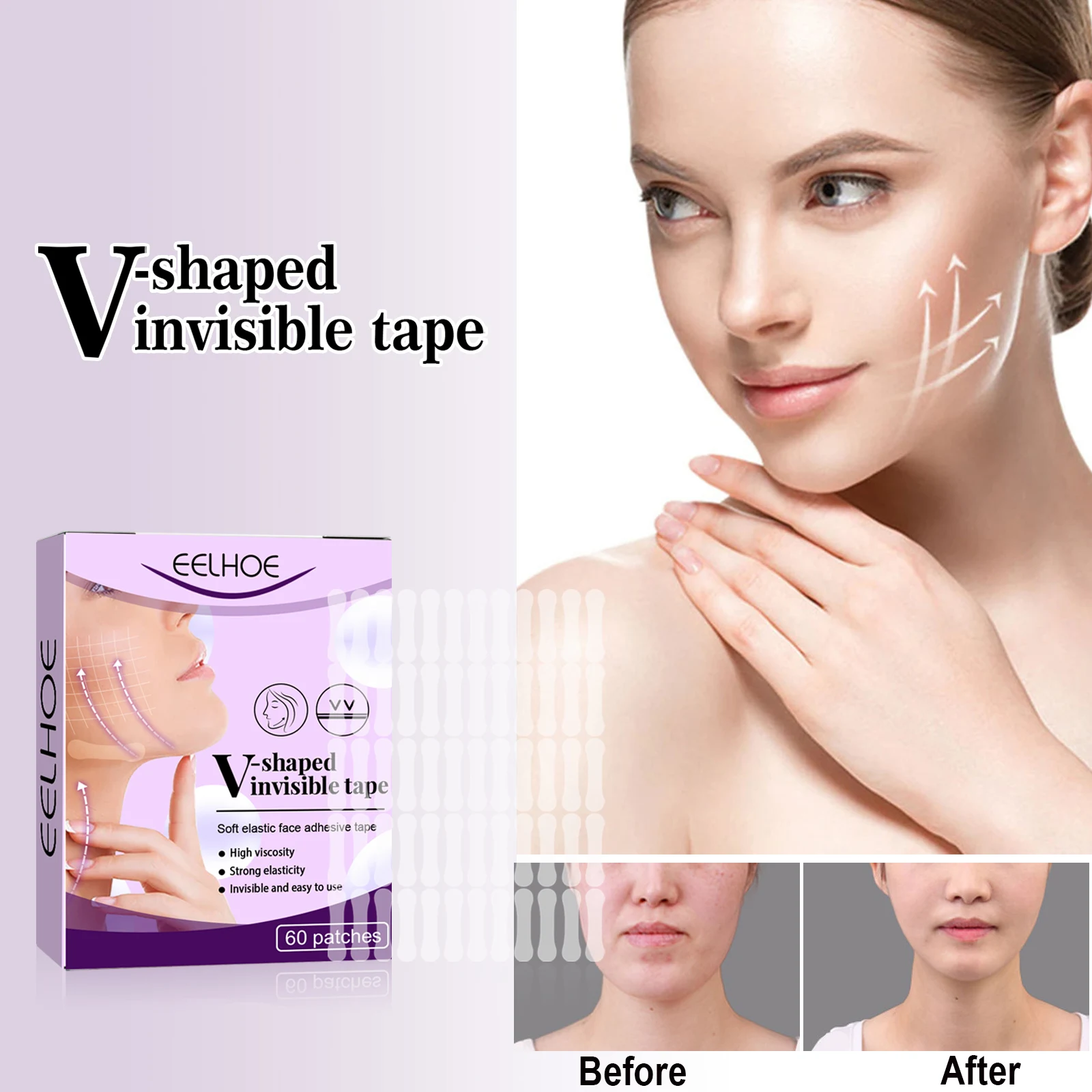 

Eelhoe 60pcs Lifting Face Stickers Invisible V Face Waterproof For Shaping Double Chin Slim Firming Saggin Skin Face Lifter Tape