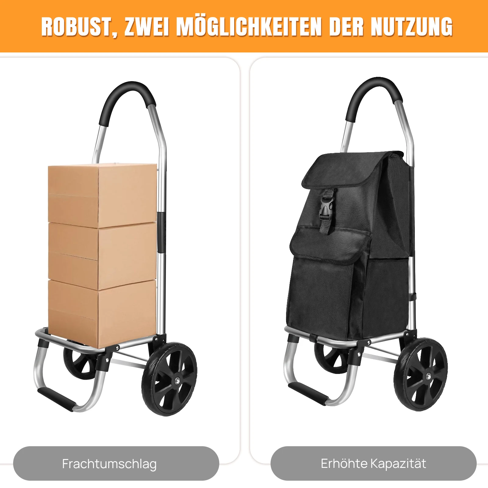 Opvouwbare boodschappenwagen 2-in-1 Afneembare 40L waterdichte tas Lichtgewicht aluminium frame 21 cm Geluidloze dubbele draagwielen Antislip schuimhandvat Supermarkt Wasgoedtransport