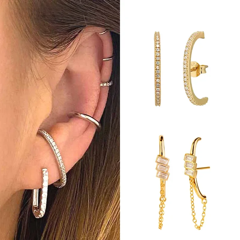 YUXINTOME Boucles d'oreilles en argent Sterling 925 pour femmes, aiguille minimaliste en cristal, Piercing, bijoux de luxe, accessoires fins 3