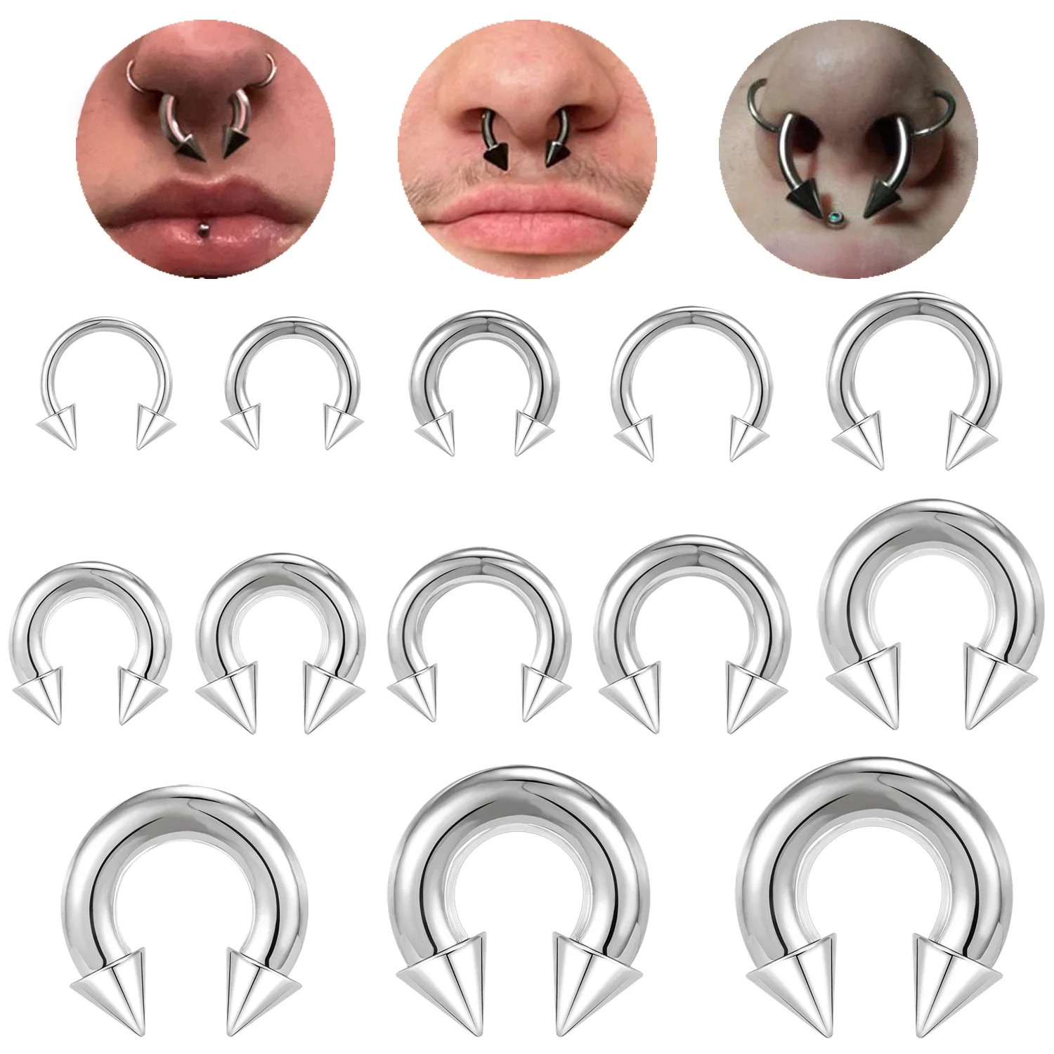 ZS 1 PC 00/0/2/4/6/8G Spike Pierścień na nos ze stali nierdzewnej dla mężczyzn Kobiety Punk Piercing przegrody o dużym średnicy Spike Ear Flesh Expander — zdjęcie 2
