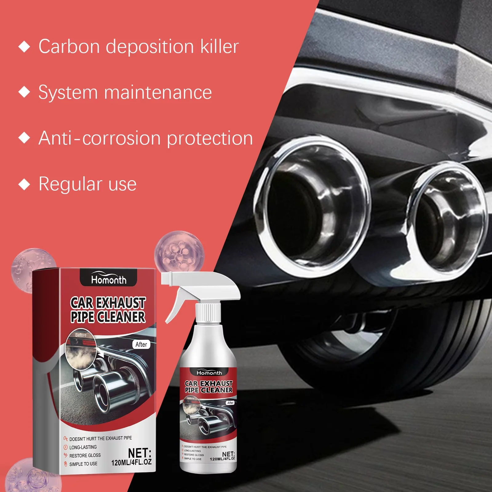 Homonth 120ml Car Exhaust Pipe Rust Remove Spray Deposition Remove Black Smoke Clean Auto Motorcycle Maintenance Anti Rust Agent