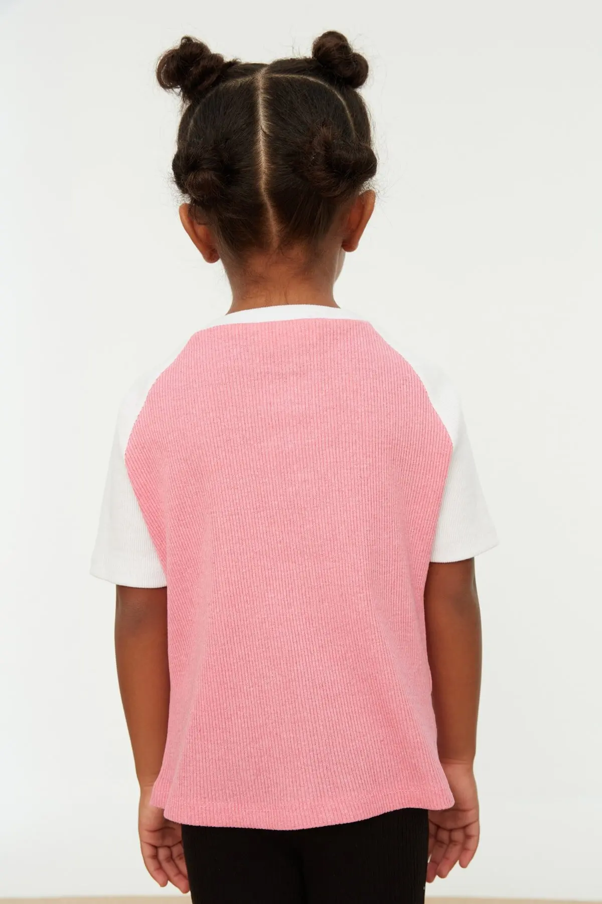 Pink Embroidery Detail Ribbed Female Child Knitted T-Shirt