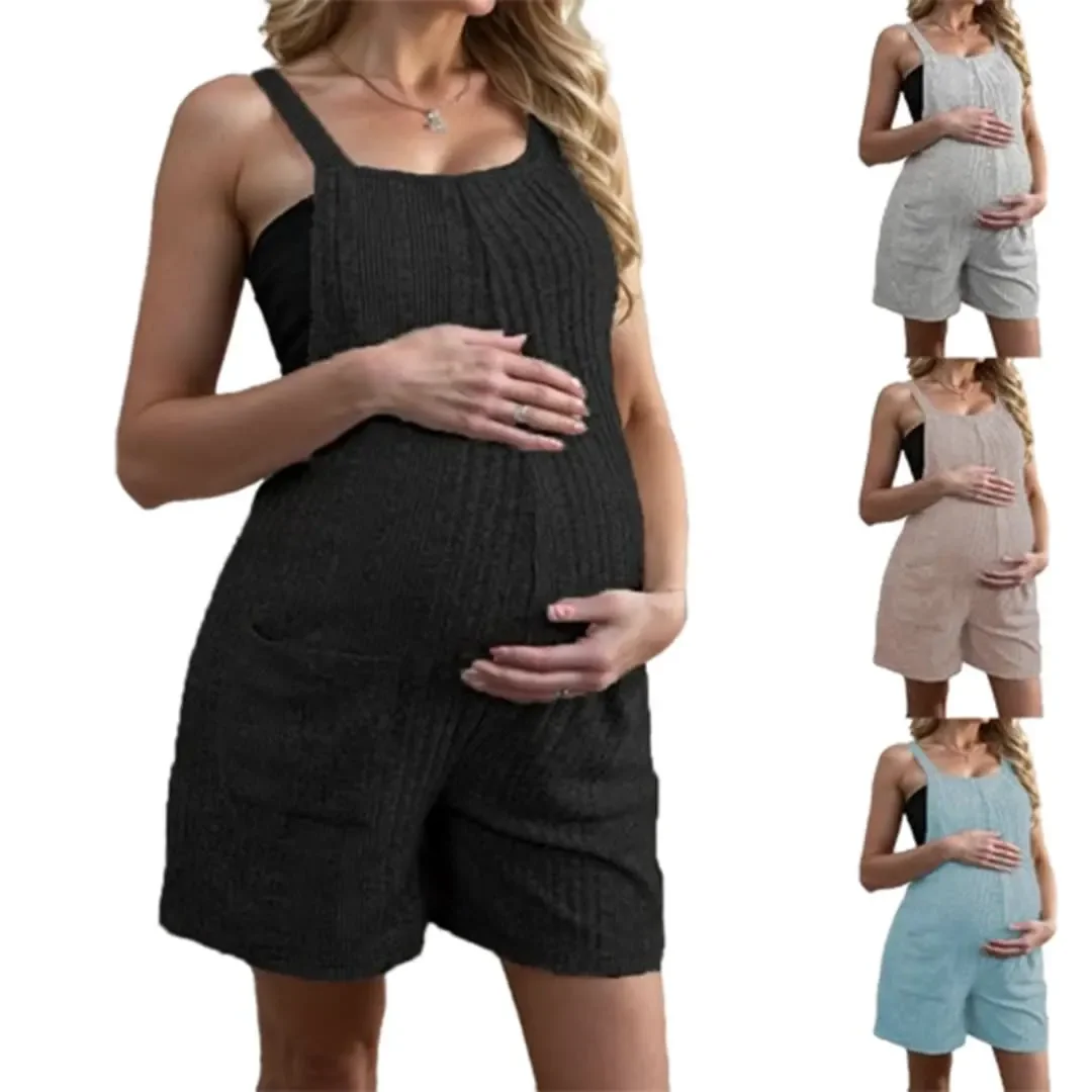Combinaisons en coton à longueur de genou pour femmes enceintes, barboteuses grande taille, salopettes de grossesse, vêtements de document solides, mode d'été