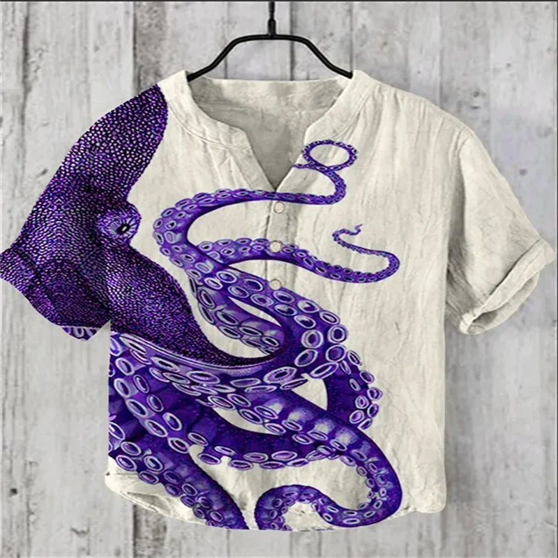 Various colors men's Japanese art octopus pattern print short sleeve shirts high quality fabrics daily going out shirts - Image 4