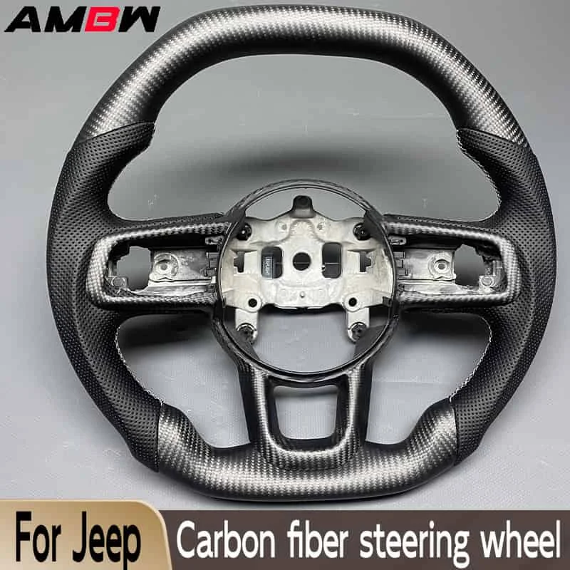 Customized Carbon Fiber Steering Wheel for Jeep Wrangler JL 2018-2023 Models Sport Wheel Matte Automotive Perforated Leather