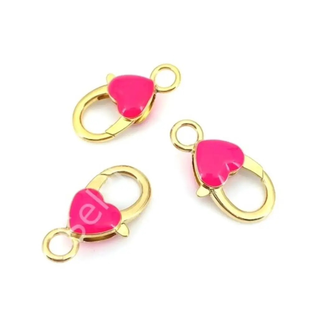 Clip Gold Plated Neon Pink Enamel Heart 13x26 Mm Jewelry Materials Concept Hobby Leisure Rosary Necklace Bracelet Key Chain Men Women Fashion Accessory Ornament Knitting Craft Sports Wear Showing Quality Fast Delivery