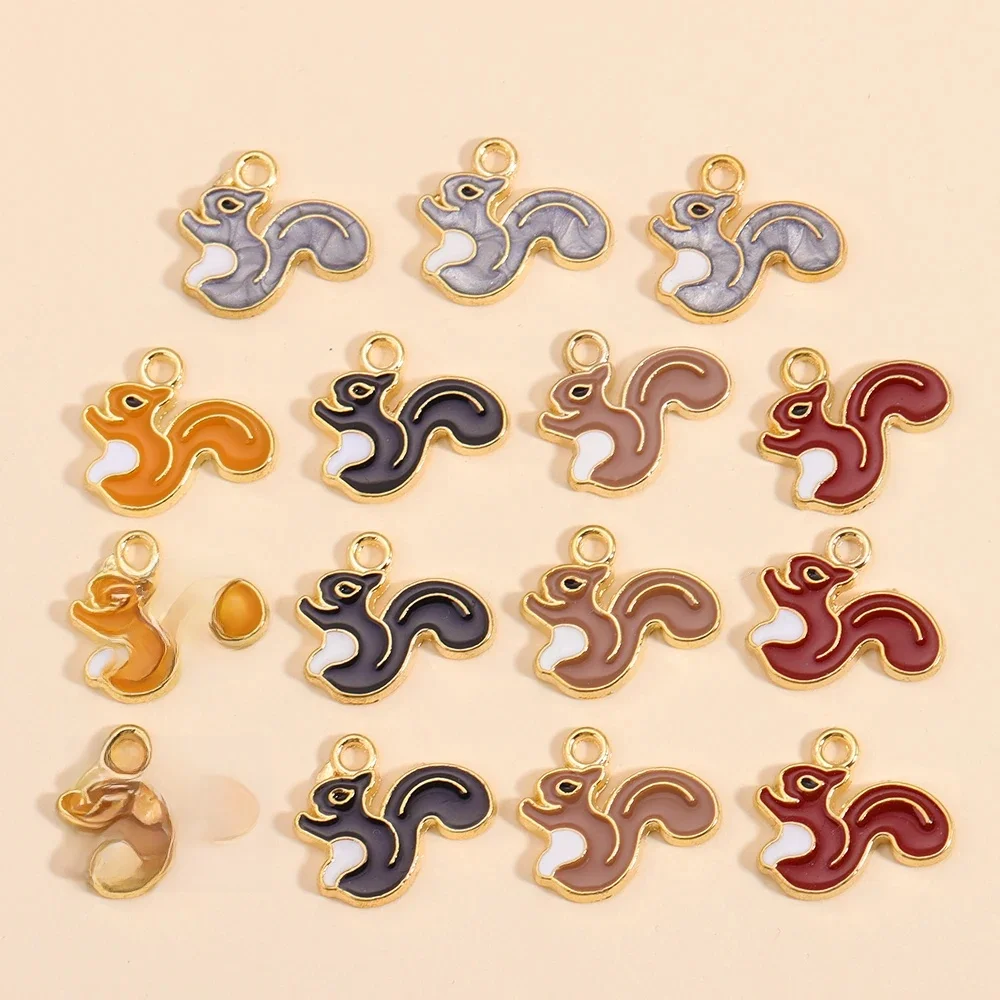 Breloques en émail écureuil mignon, 5 couleurs, pendentifs en alliage de style Animal, collier, boucles d'oreilles, porte-clés, bricolage, fabrication de bijoux artisanaux, 10 pièces