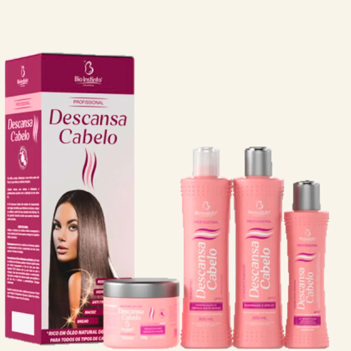 Kit Profissional Descansa Cabelo -  Anti Frizz  - Hidratação - Redução de Volume - 4 Itens Bio Instinto