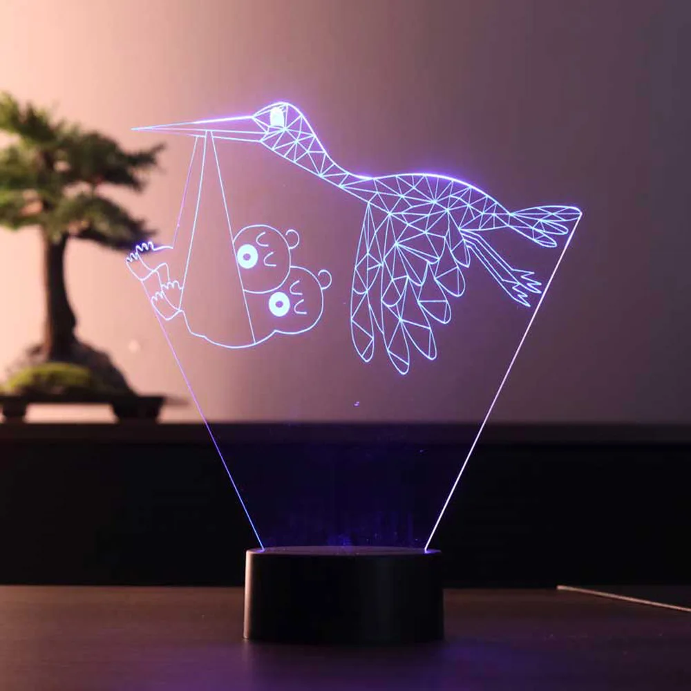 Acrylic Stork Gemini 3D Illusion Led Table Lamp Design Wood Base 12 Volt Adapter Daylight Gift for Mothers Xmas Party Decoration Room Decor Anime Wedding Stranger Things Led Lights Wedding Decoration Nightlights