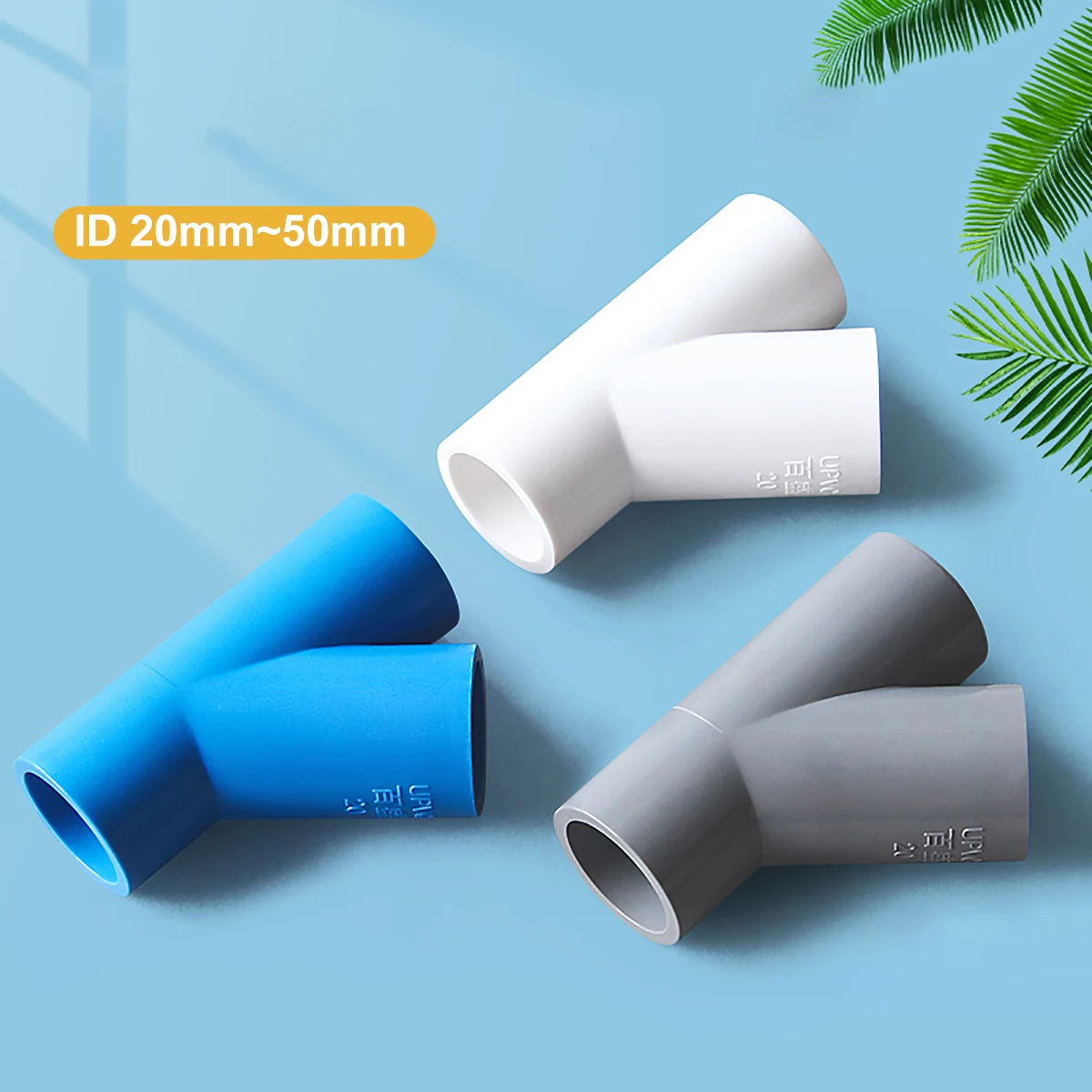 1Pcs ID 20 25 32 40 50mm PVC Pipe 3-Way Connector Garden Irrigation Water Pipe Y Adapter Fish Tank Joint 45 Degree Connector