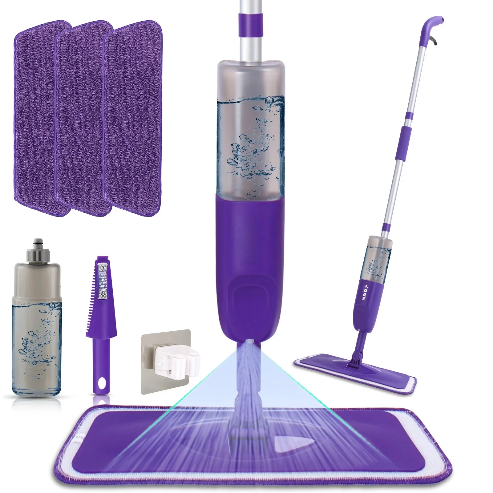 Mop w sprayu DARIS, butelka 500 ml, 3 nakładki z mikrofibry, skrobak, klips do mopa, do użytku na mokro i na sucho, mop do czyszczenia płaskich podłóg — zdjęcie 2