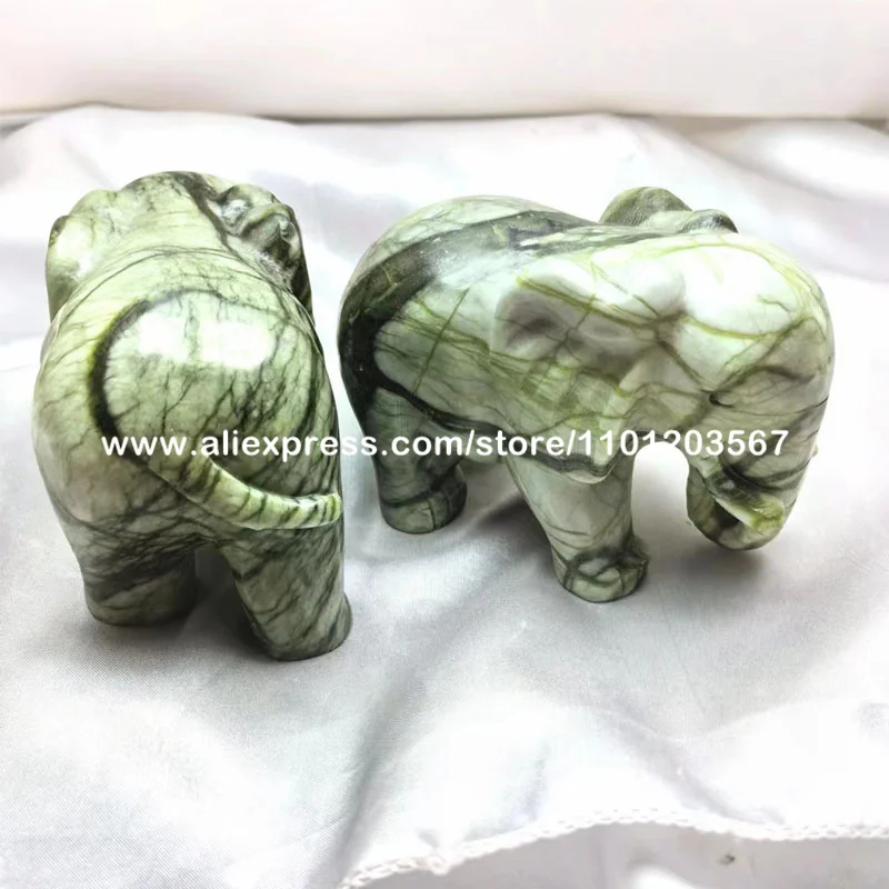 Large Natural Green Jade Elephant Sculpture Chinese Feng Shui Serpentine Crystal Animal Stone Art Statue for Luck Success Wealth