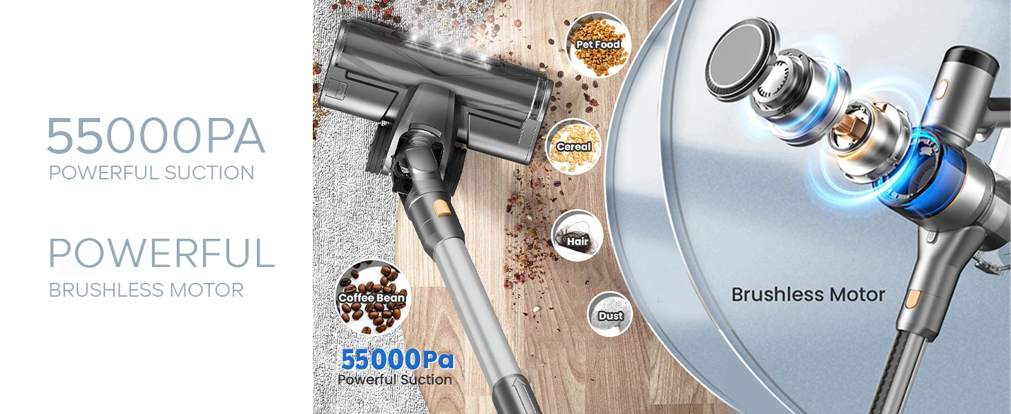 Inse S9X Akku-Staubsauger, 55 kPa, 55 Min., 1 l Staubbehälter, beleuchtetes Akkuanzeige, für Tierhaare, Teppiche – Detail 4