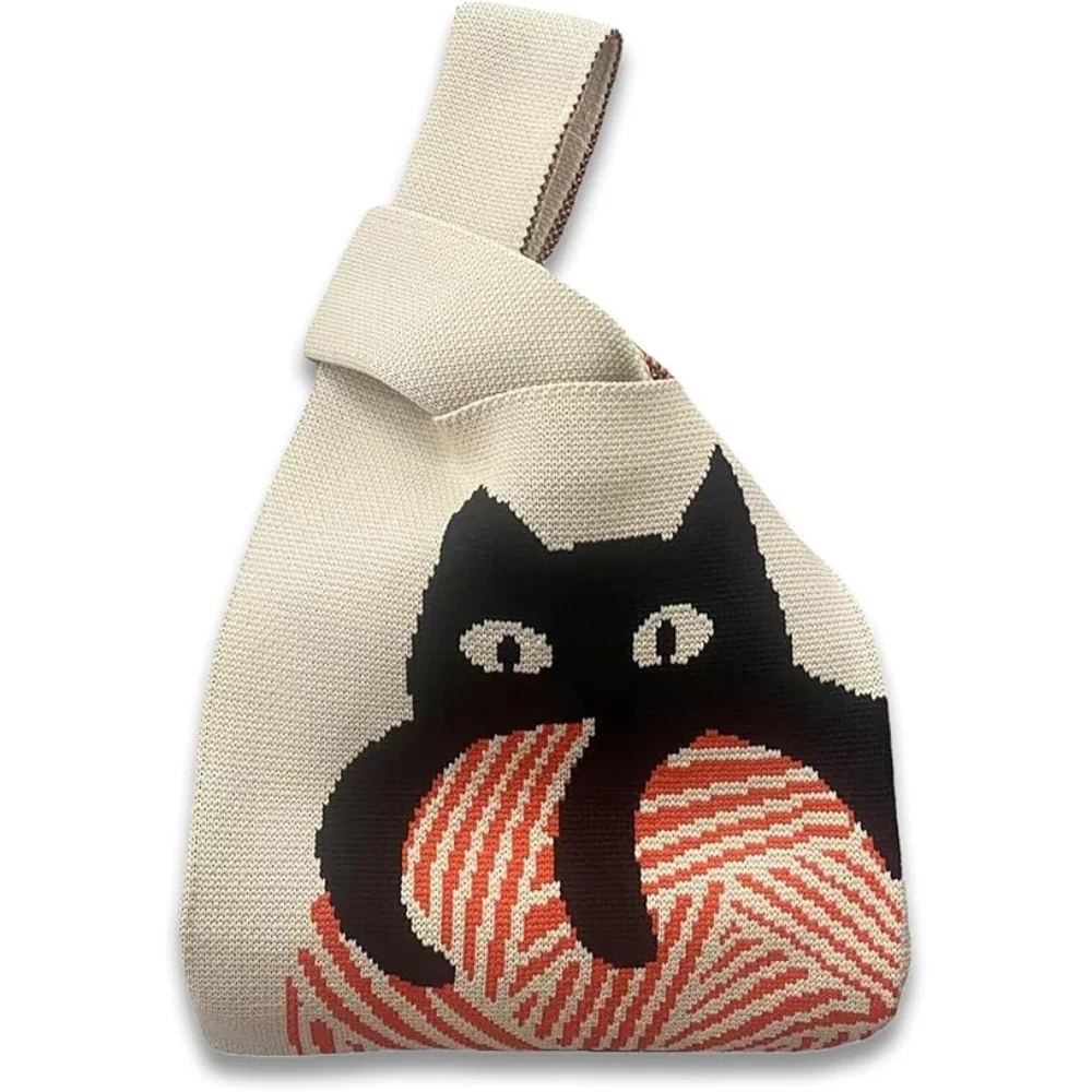 

Женская вязаная портативная наручная сумка для хранения, модная и простая маленькая сумочка, портативная холщовая сумка, подходит для покупок.