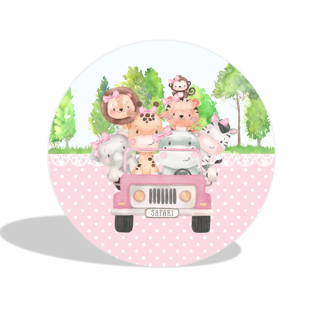 Pink Safari Animal Birthday Party Decor Dessert Pedestal Plinth Cylinder Cover Circle Round Backdrop Cover