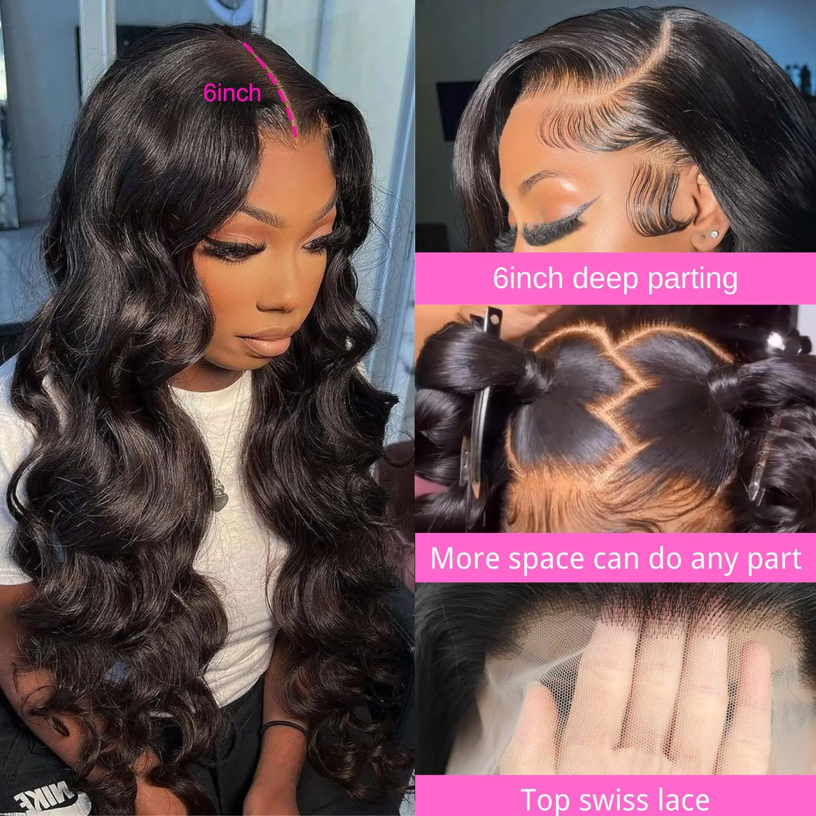 Wig renda depan 13x6 rambut manusia dengan kepadatan 180 gelombang tubuh wig depan renda rambut manusia sebelum dipetik dengan rambut bayi UNTUK WANITA 24 inci