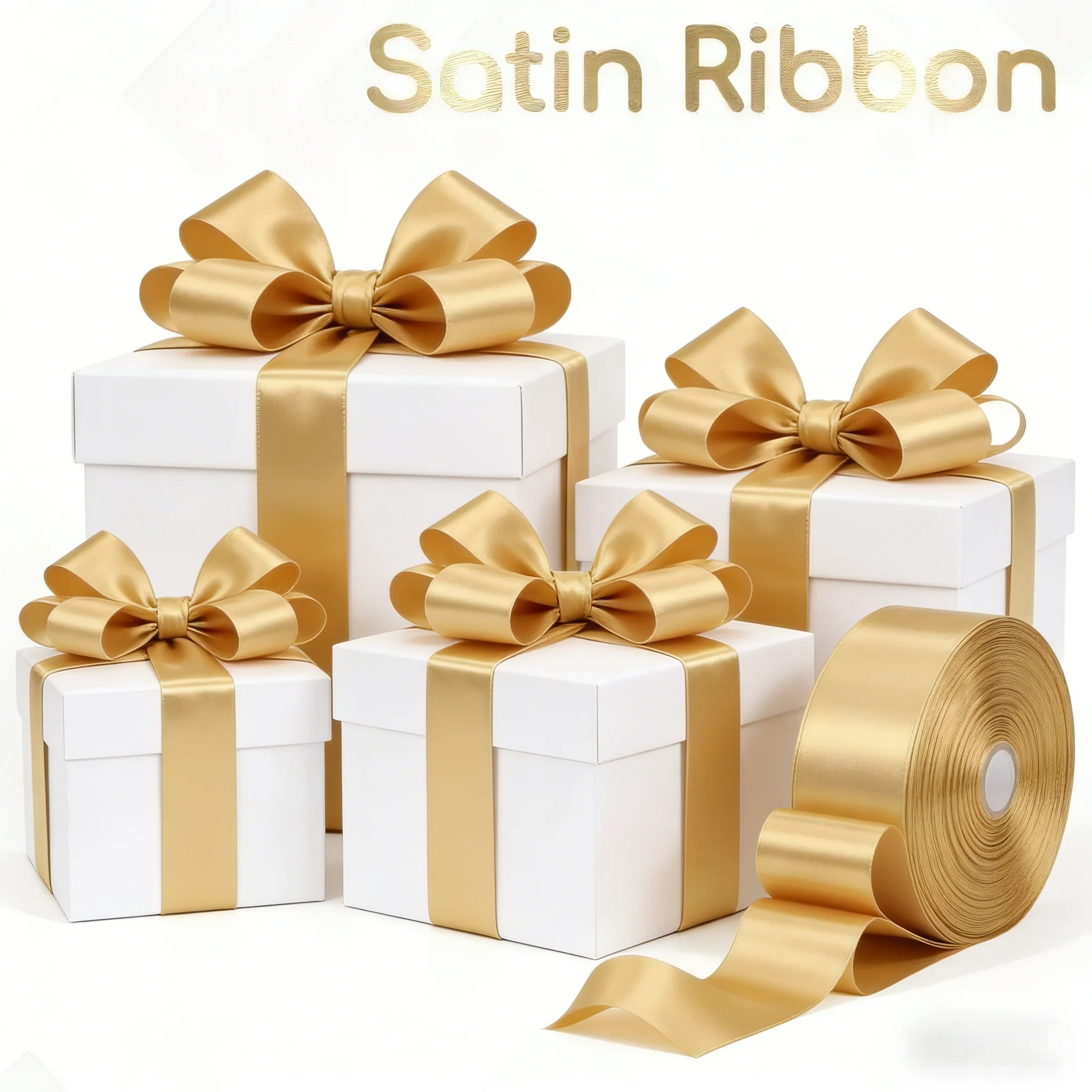 

Luxurious Gold Metallic Ribbon Roll​ – High Gloss Finish, 2.5cm Width, 23 Meters Long, Versatile for Bows & Decorations.