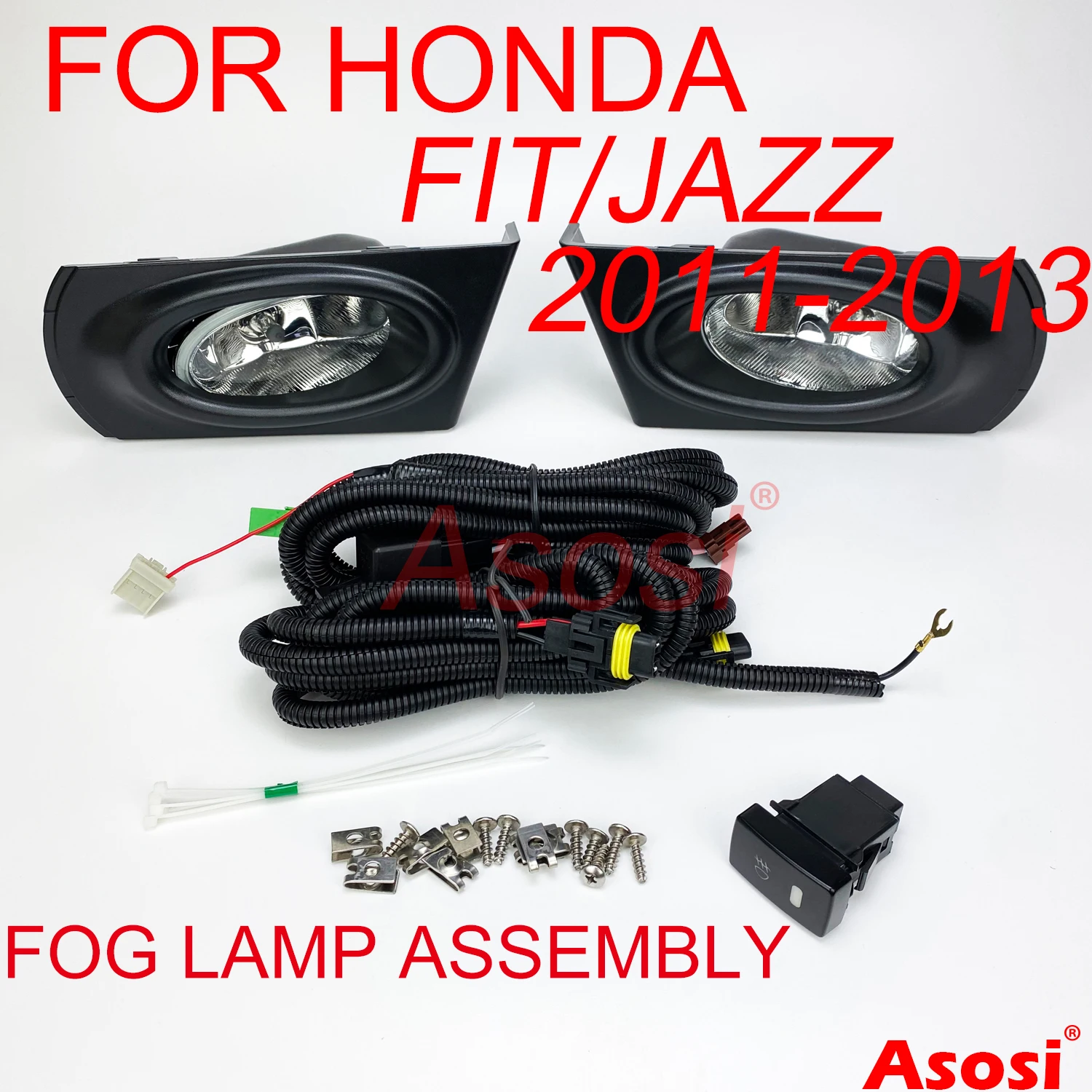 

Front Bumper Fog Light Kit For Honda Jazz / Fit 2011 2012 2013 Right + Left Side With Bulb Switch Wire Harness Bezel