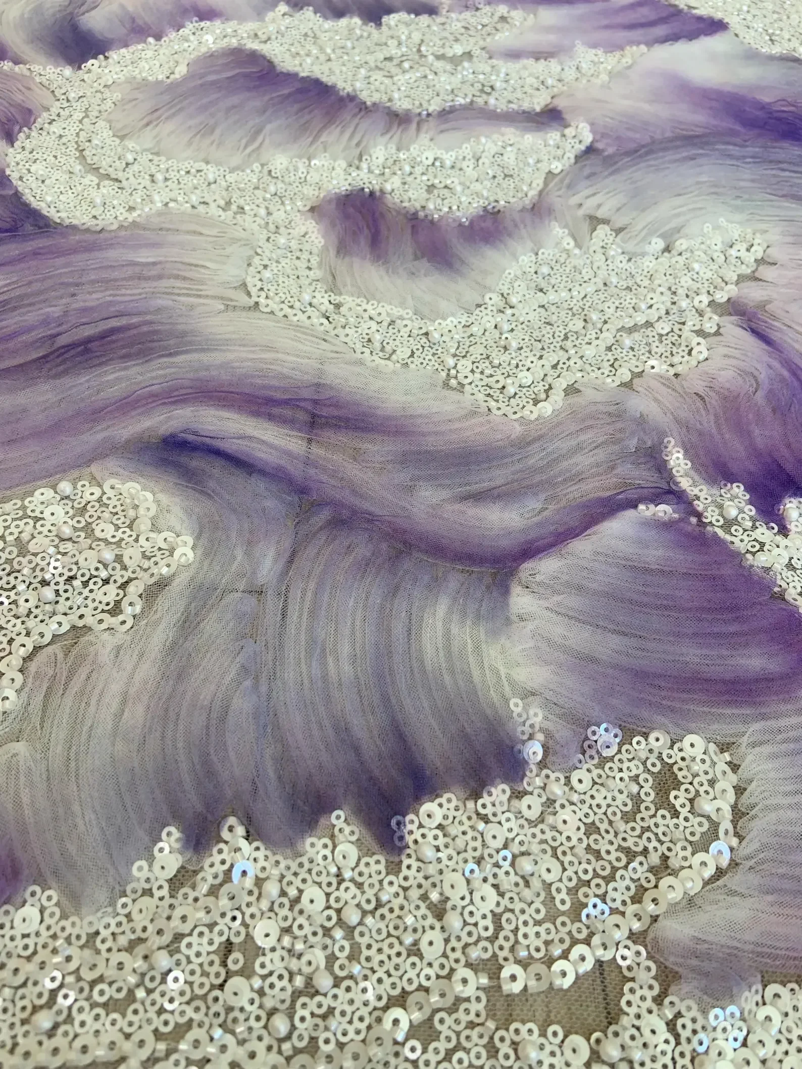 

1-ярдовая фиолетовая 3d спиральная свадебная кружевная ткань, ткань с вышивкой и блестками и бусинами для вечернего платья, помолвки,