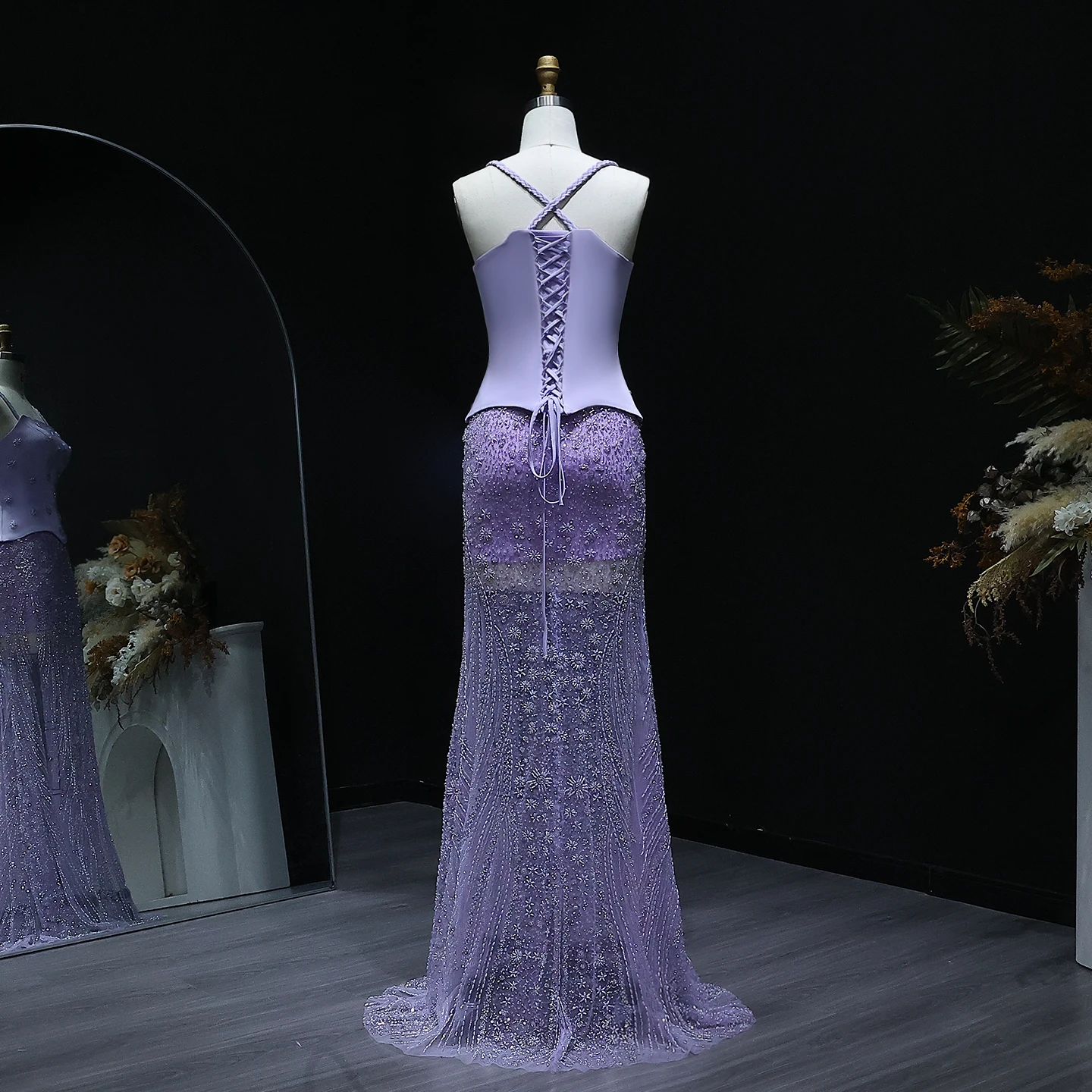 Sharon Said Atemberaubendes mintgrünes zweiteiliges Abendkleid mit Trägern, Salbeigrün-Flieder, Dubai Damen Hochzeitskleid SS697 Maßanfertigung – Detail 8