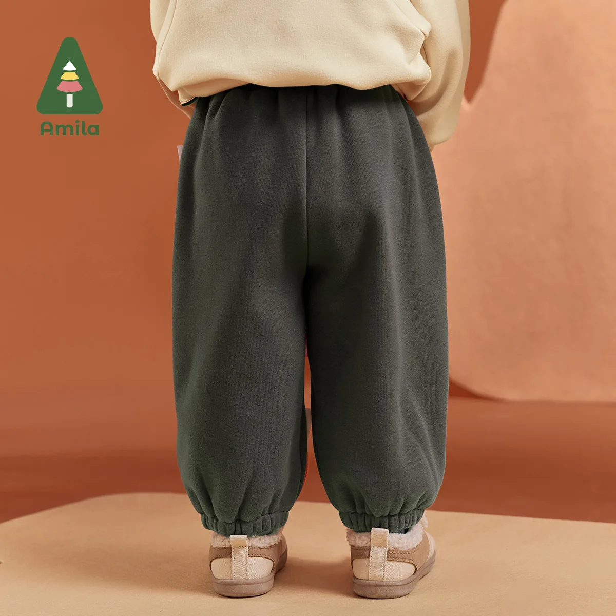 Amila Baby Children Casual Pants 2024 Winter New Multicolour Fleecing Fashion Color Blocking Warm   Baby Clothing