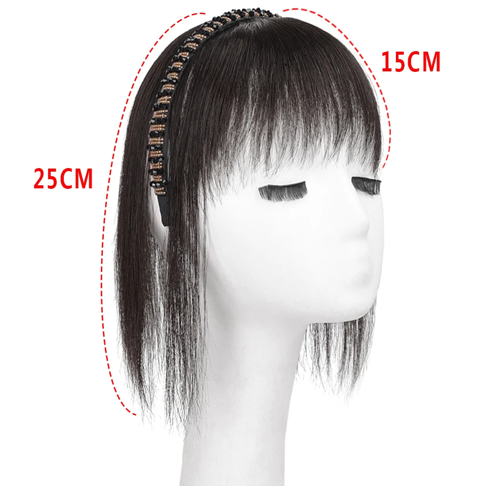 LUPU Synthetic Head Band With Hair Bangs Extension Clip In Full Fringe Bangs Straight Hairpiece Bangs Black Brown Hair For Women