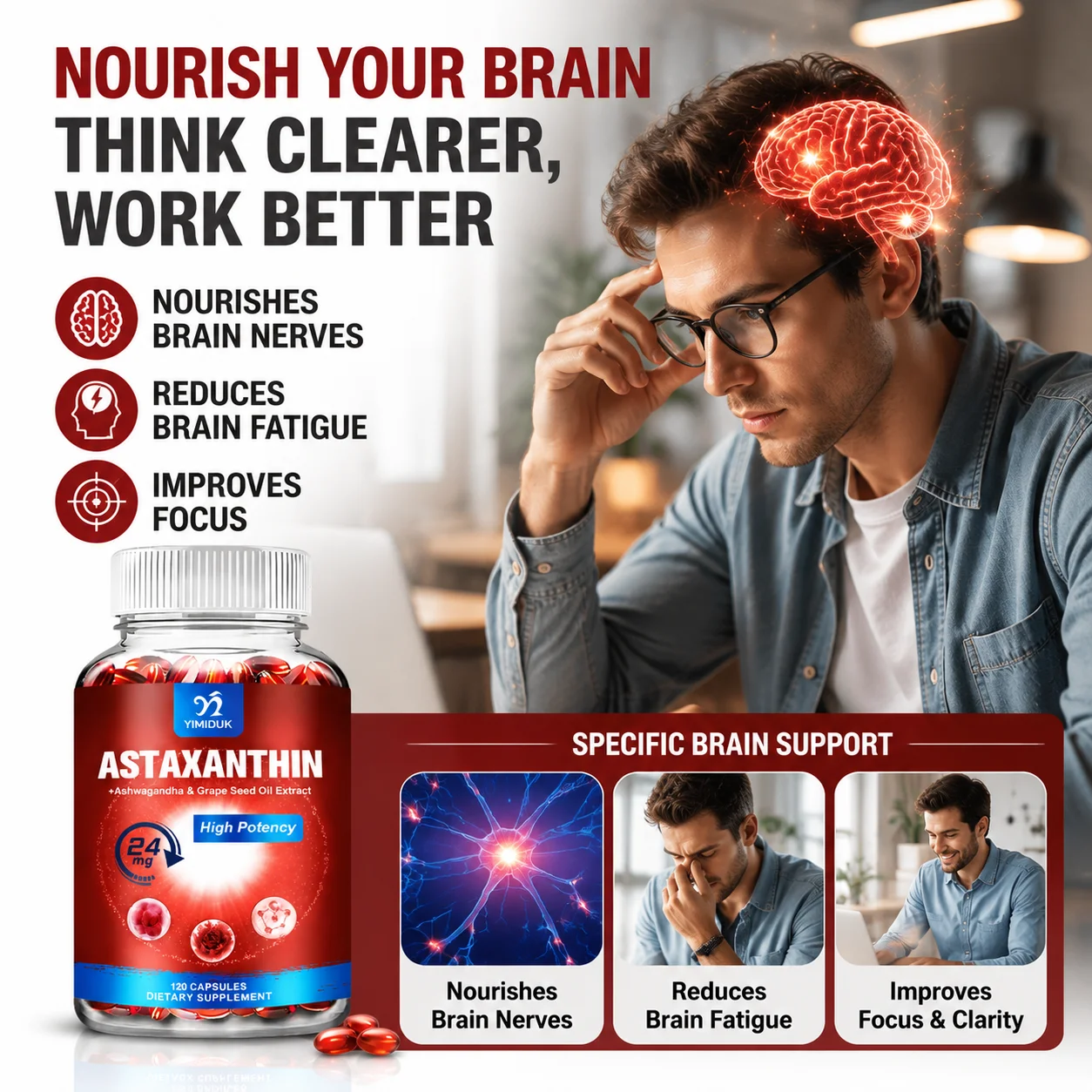 Astaxanthin Capsules - 24mg - Powerful Antioxidant Supplement Support Eye, Skin, Joint, Heart, Brain & Immune System Health