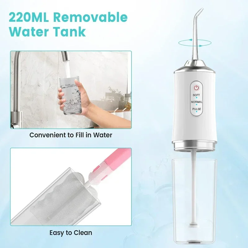 Dental Floss Portable Cordless Oral Irrigator Cleaning 3 Modes Waterproof Rechargeable Dental Cleaner With 4 Nozzles Clean Gums