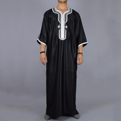 New Muslin Robe Arab Ethnic Style Short Sleeve Embroidery Festival Set Casual Middle East Thobe Men Clothing Male Costume