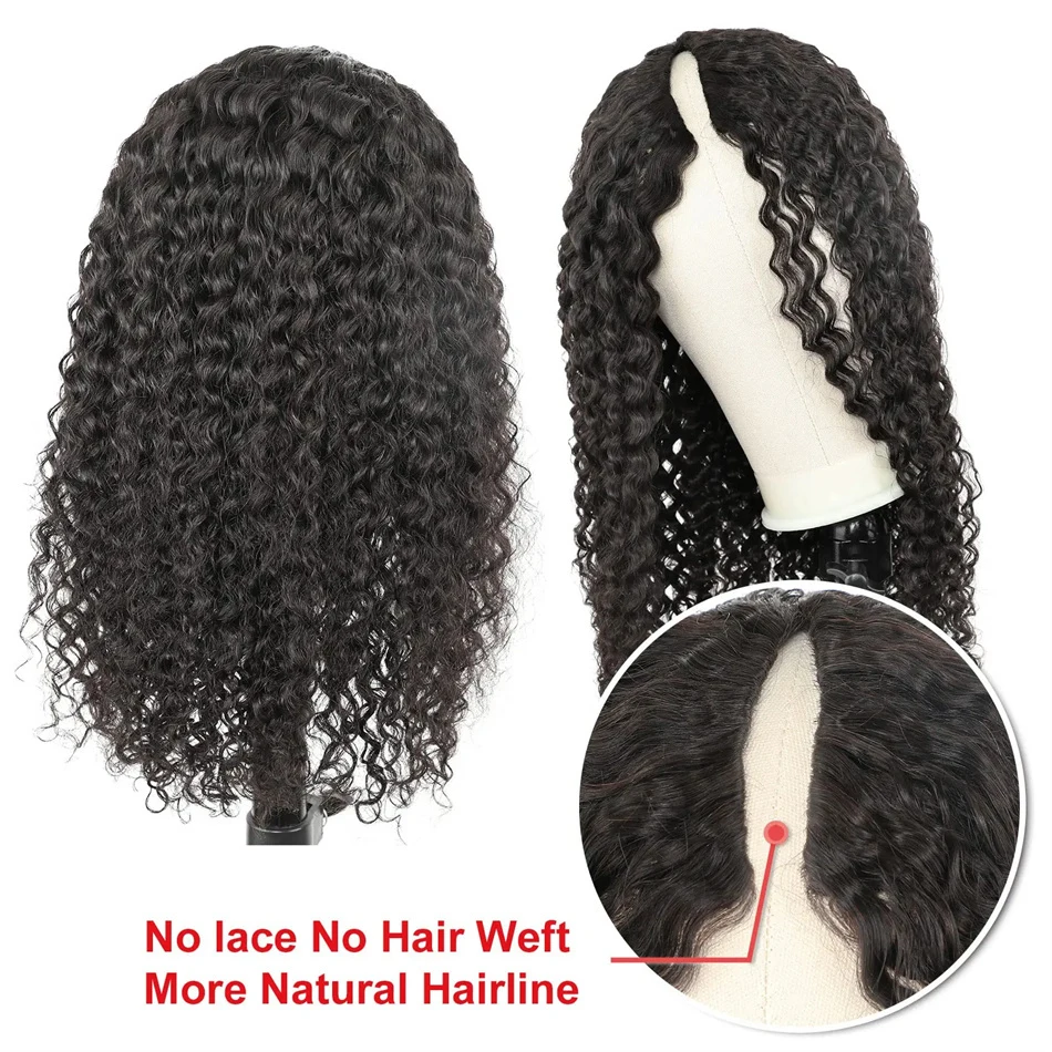 100% Human Hair V Part Water Wave Wigs Natural Color For Women Curly Wig Machine Made Wigs Brazilian Remy Human Hair Quality